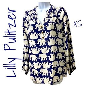 Lilly Pulitzer XS Blue Elephant Print Lightweight Navy EUC